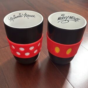 Disney Black Ceramic Minnie & Mickey Cup Set with Red Grip Accents